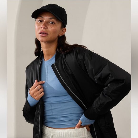 Athleta Santeen Bomber Jacket New With Tags Size Large Black Water Repellent - Picture 3 of 10